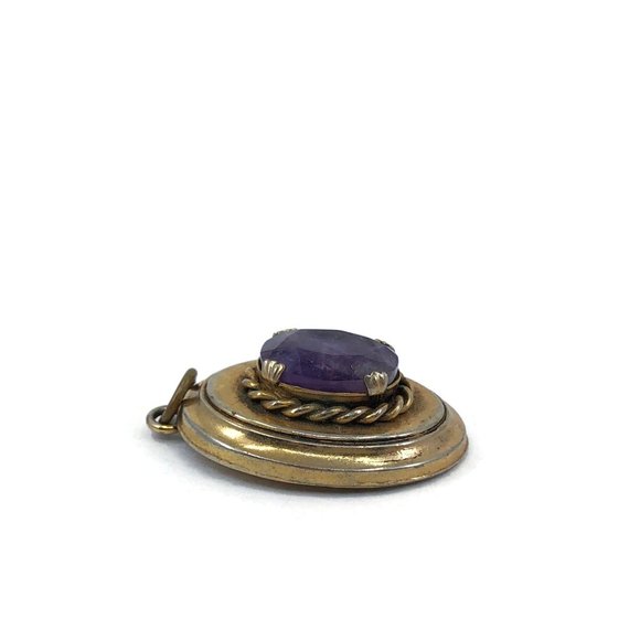 Vintage Victorian Revival Gold Tone Amethyst Penda - Picture 4 of 7